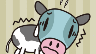 具合が悪い牛ちゃんのイラスト【色、背景あり】PNG