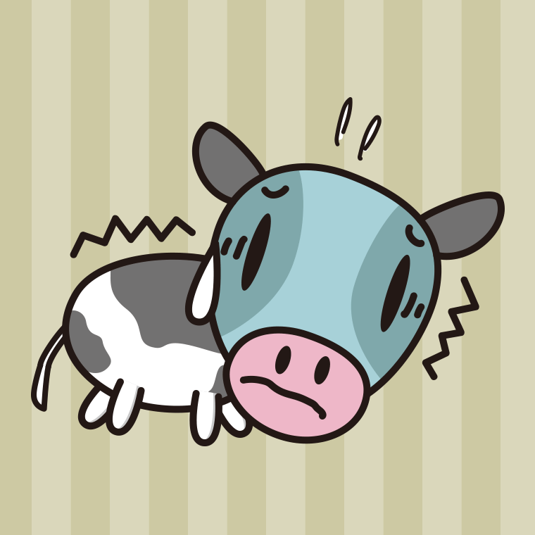 具合が悪い牛ちゃんのイラスト【色、背景あり】PNG