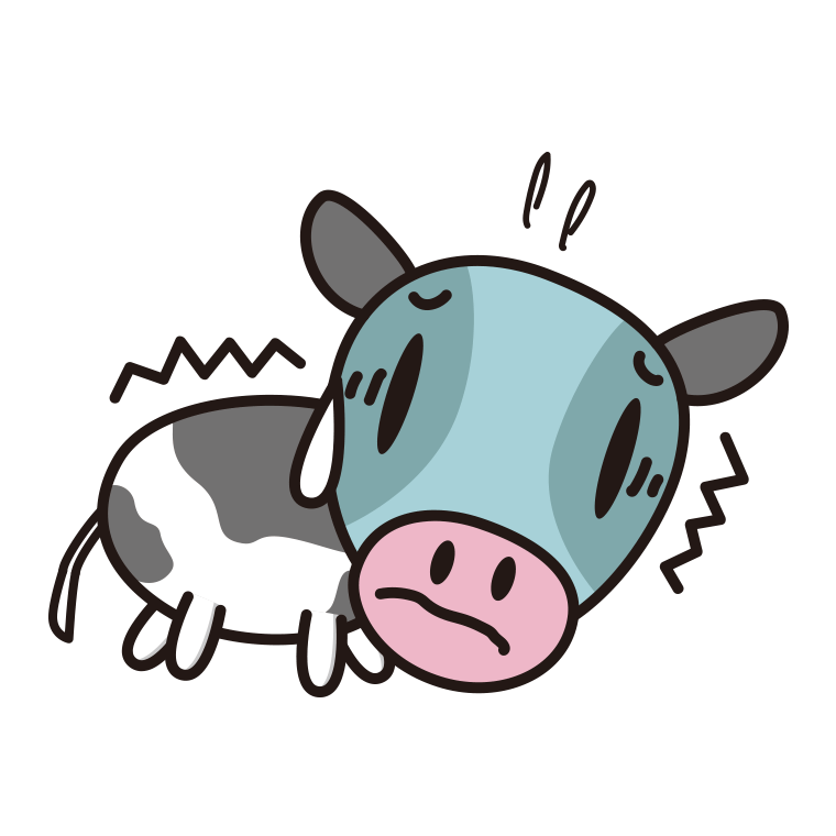 具合が悪い牛ちゃんのイラスト【色あり、背景なし】透過PNG
