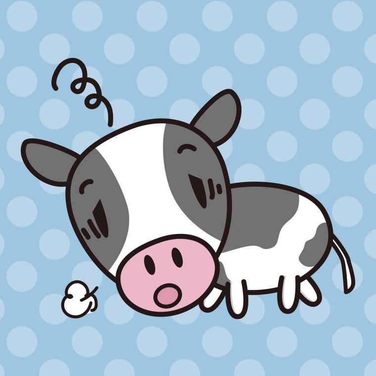 眠そうな牛ちゃんのイラスト【色、背景あり】PNG