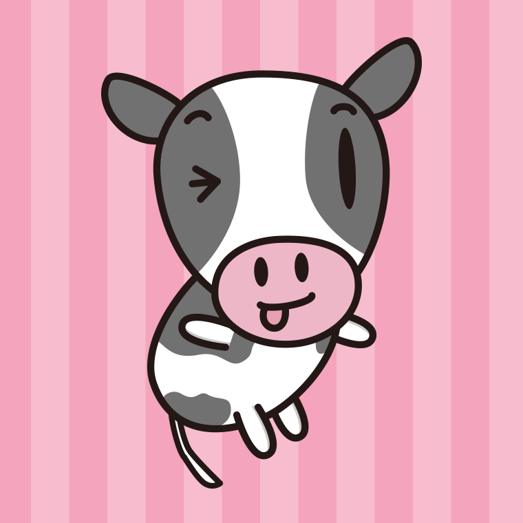 テヘヘな牛ちゃんのイラスト【色、背景あり】PNG