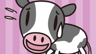 苦笑いする牛ちゃんのイラスト【色、背景あり】PNG