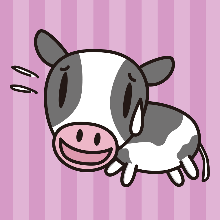 苦笑いする牛ちゃんのイラスト【色、背景あり】PNG