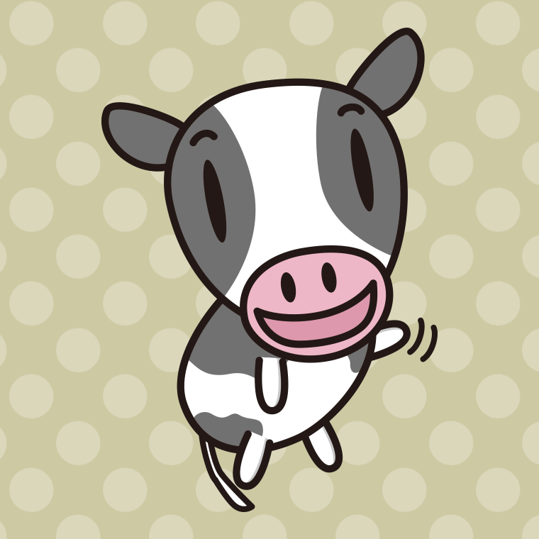 手を振る牛ちゃんのイラスト【色、背景あり】PNG