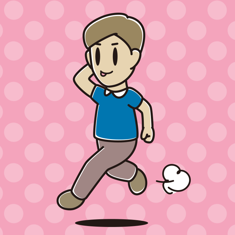 走りながらテヘヘな男性のイラスト【色、背景あり】PNG