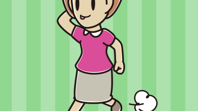 走りながらテヘヘな女性のイラスト【色、背景あり】PNG