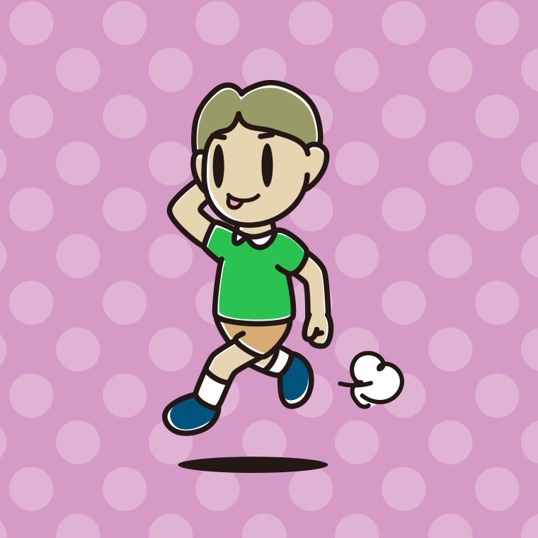 走りながらテヘヘな小学生男子のイラスト【色、背景あり】PNG