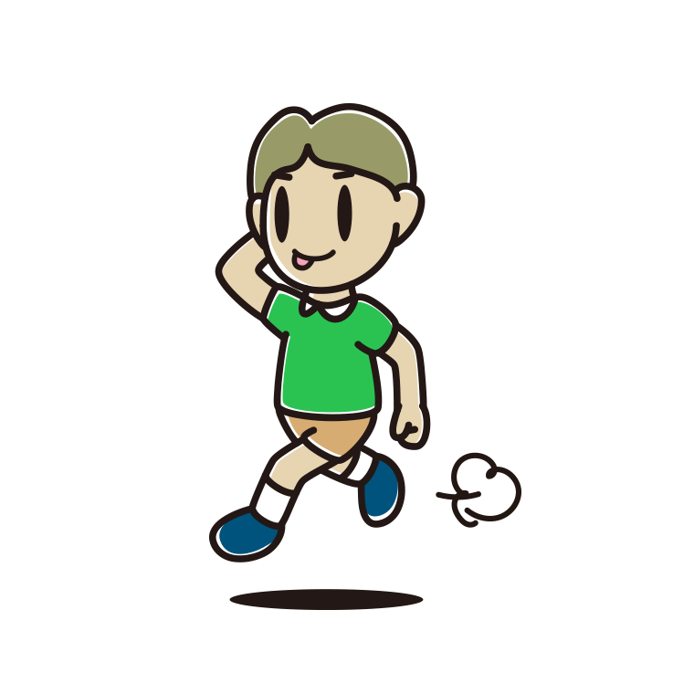 走りながらテヘヘな小学生男子のイラスト【色あり、背景なし】透過PNG