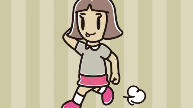 走りながらテヘヘな小学生女子のイラスト【色、背景あり】PNG