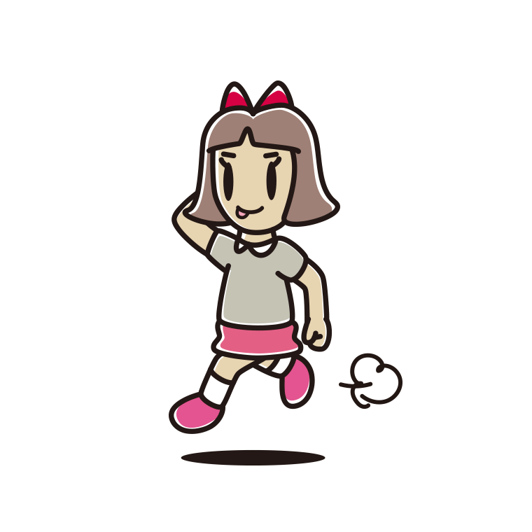 走りながらテヘヘな小学生女子のイラスト【色あり、背景なし】透過PNG