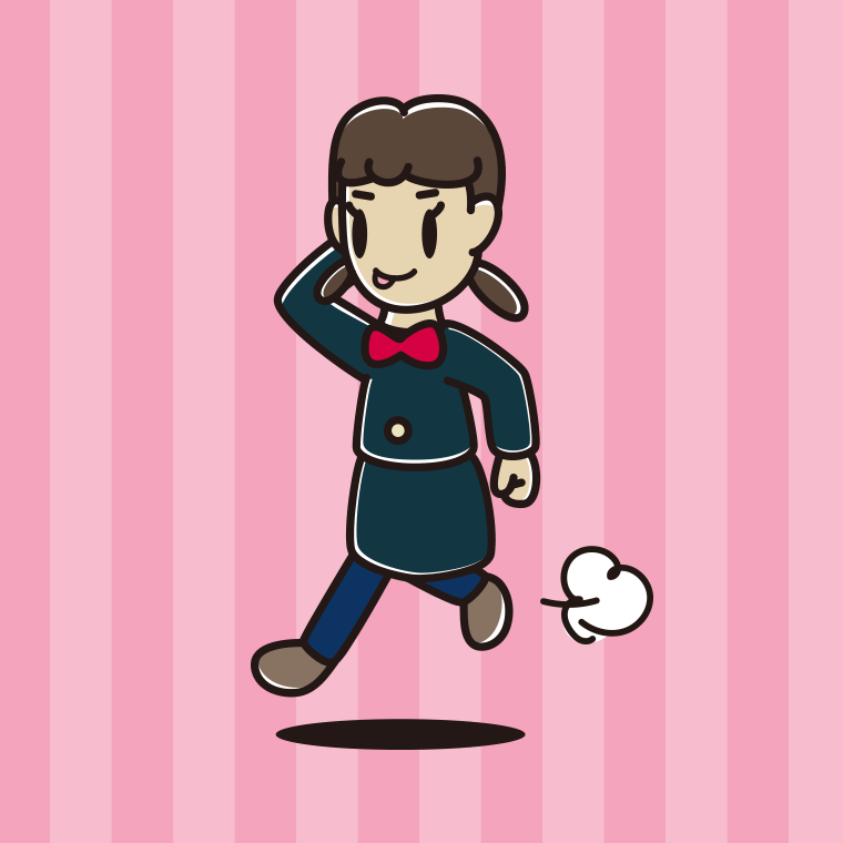 走りながらテヘヘな女子中学生のイラスト【色、背景あり】PNG