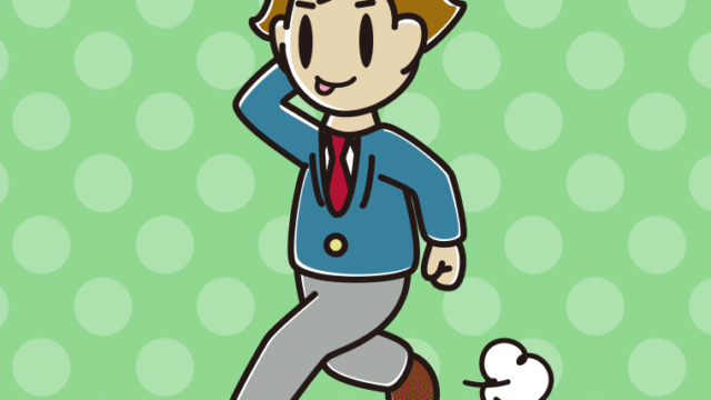 走りながらテヘヘな男子高校生のイラスト【色、背景あり】PNG