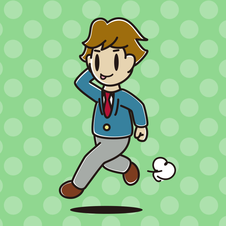 走りながらテヘヘな男子高校生のイラスト【色、背景あり】PNG