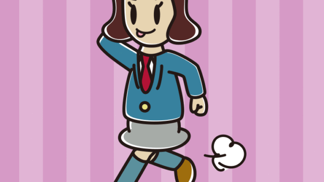 走りながらテヘヘな女子高校生のイラスト【色、背景あり】PNG