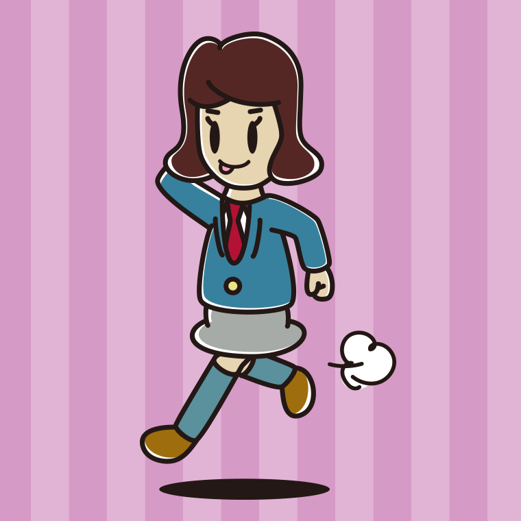 走りながらテヘヘな女子高校生のイラスト【色、背景あり】PNG