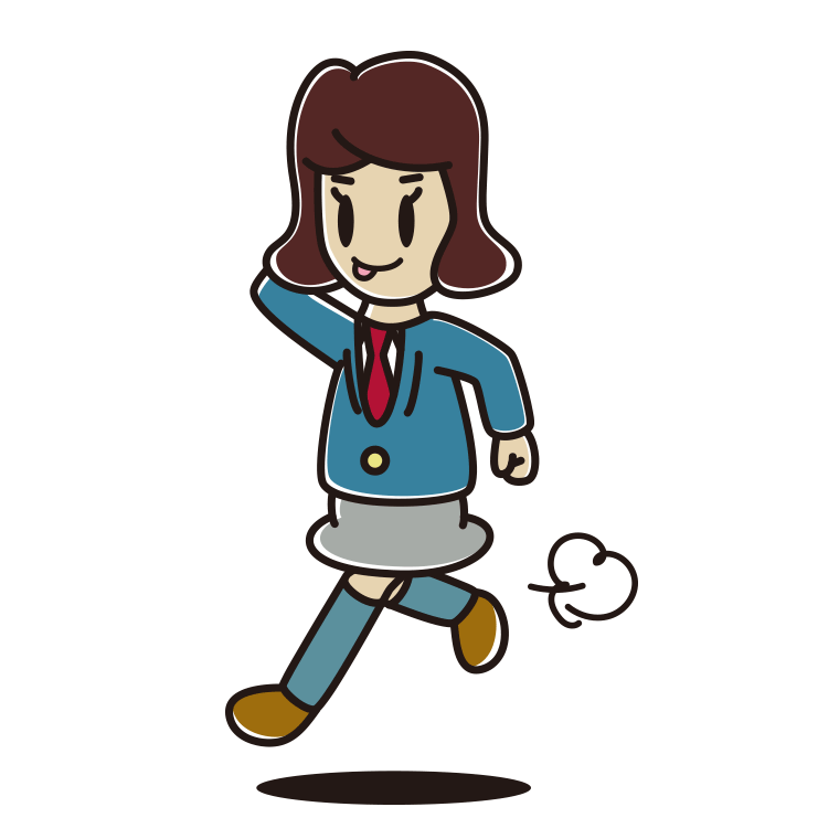 走りながらテヘヘな女子高校生のイラスト【色あり、背景なし】透過PNG