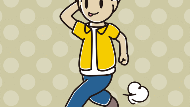 走りながらテヘヘな男子大学生のイラスト【色、背景あり】PNG