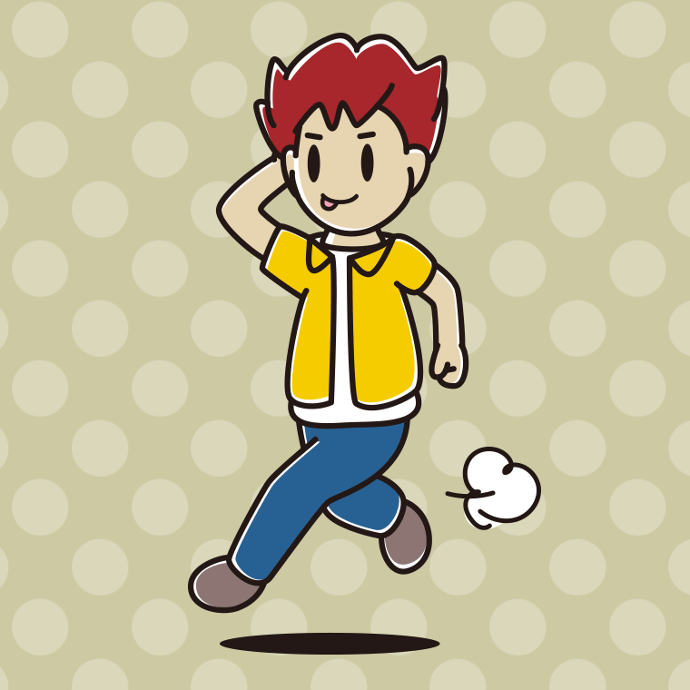 走りながらテヘヘな男子大学生のイラスト【色、背景あり】PNG