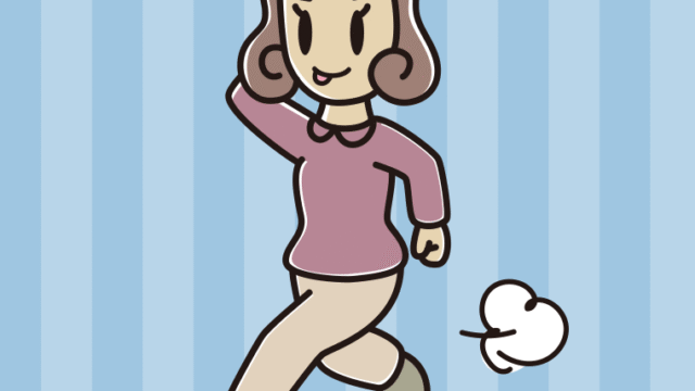 走りながらテヘヘな女子大学生のイラスト【色、背景あり】PNG