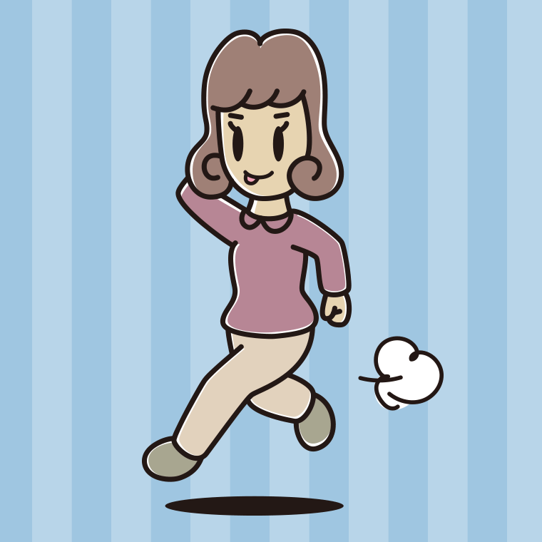 走りながらテヘヘな女子大学生のイラスト【色、背景あり】PNG