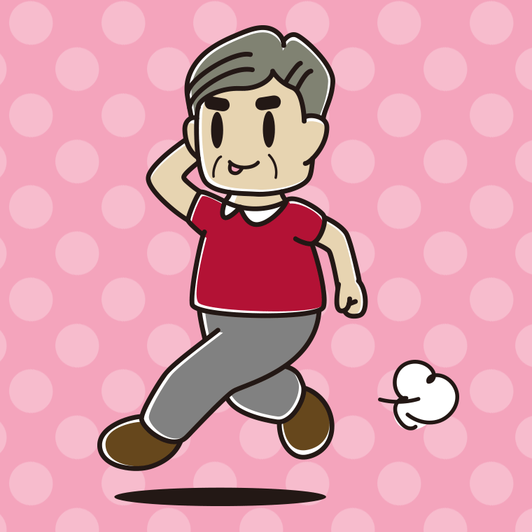 走りながらテヘヘなおじさんのイラスト【色、背景あり】PNG