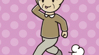 走りながらテヘヘなおじいさんのイラスト【色、背景あり】PNG