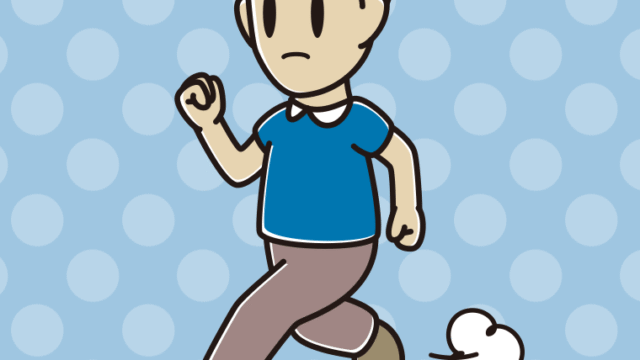 走っていて何かに気付く男性のイラスト【色、背景あり】PNG