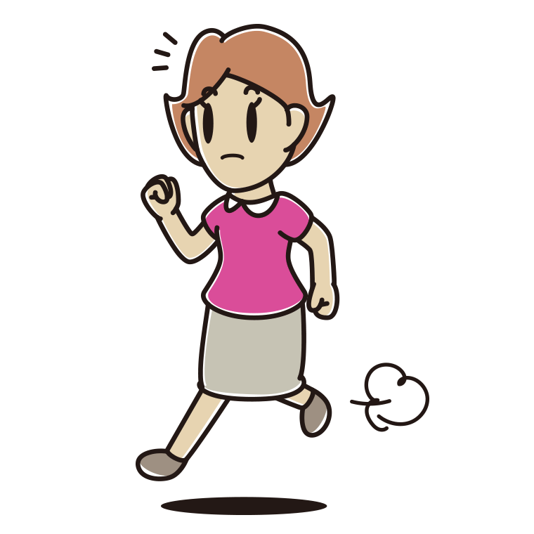 走っていて何かに気付く女性のイラスト【色あり、背景なし】透過PNG