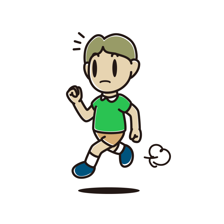 走っていて何かに気付く小学生男子のイラスト【色あり、背景なし】透過PNG