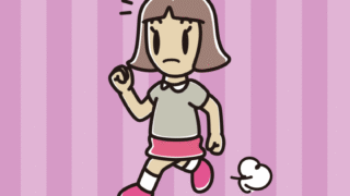 走っていて何かに気付く小学生女子のイラスト【色、背景あり】PNG