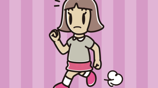 走っていて何かに気付く小学生女子のイラスト【色、背景あり】PNG