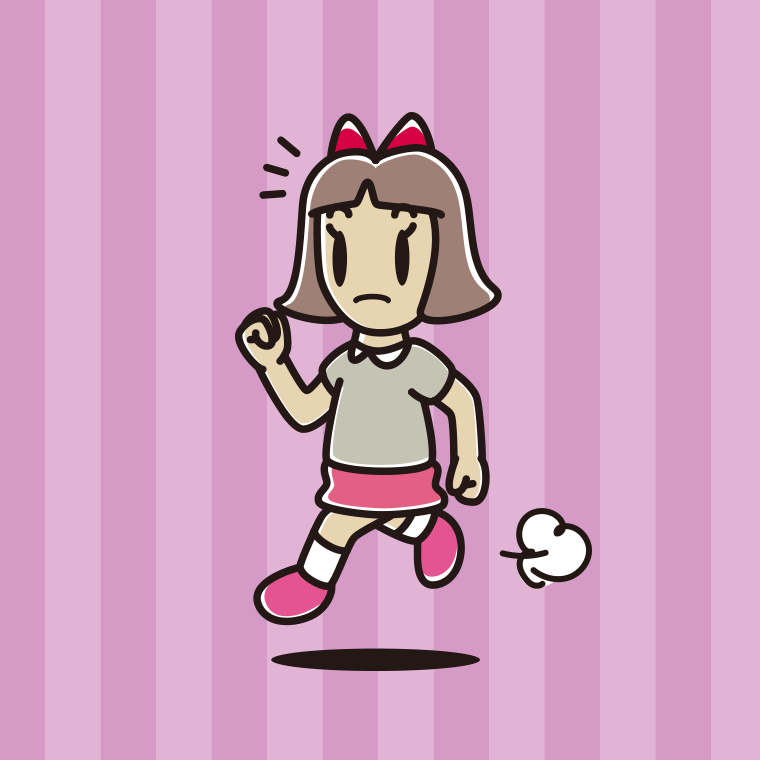 走っていて何かに気付く小学生女子のイラスト【色、背景あり】PNG