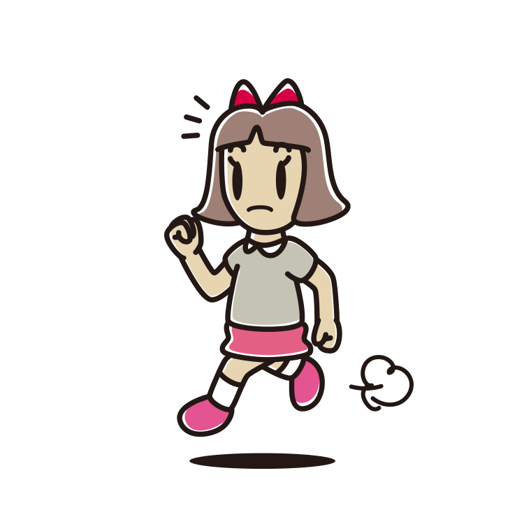 走っていて何かに気付く小学生女子のイラスト【色あり、背景なし】透過PNG