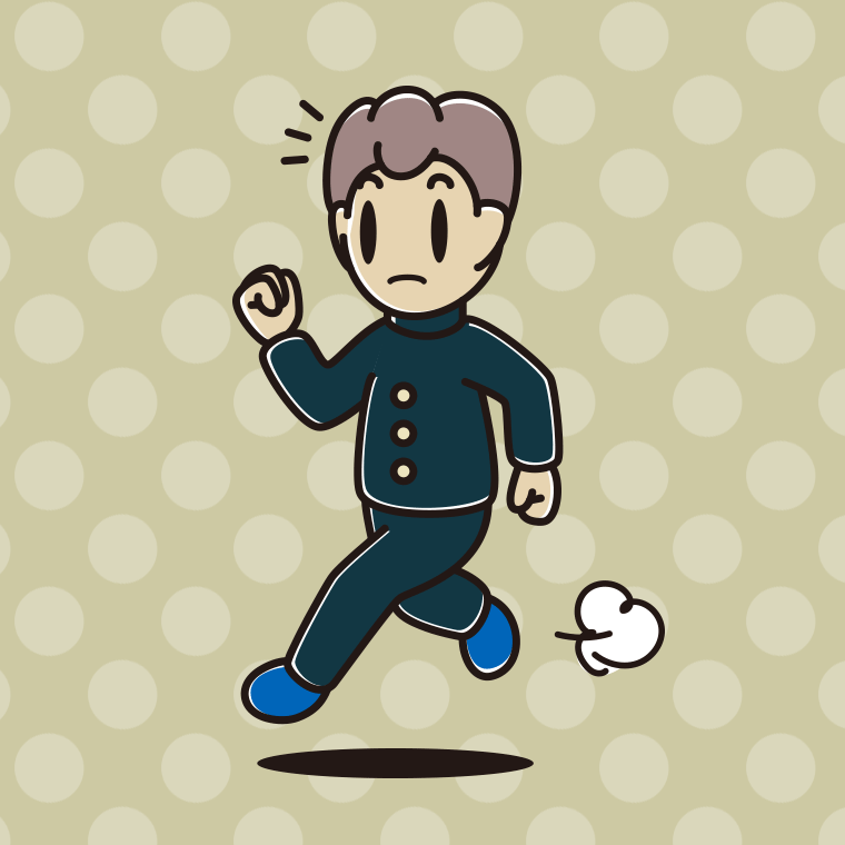 走っていて何かに気付く男子中学生のイラスト【色、背景あり】PNG