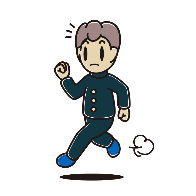 走っていて何かに気付く男子中学生のイラスト【色あり、背景なし】透過PNG