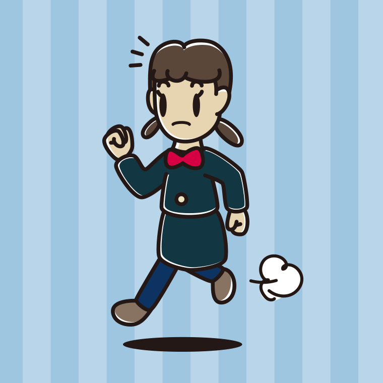 走っていて何かに気付く女子中学生のイラスト【色、背景あり】PNG