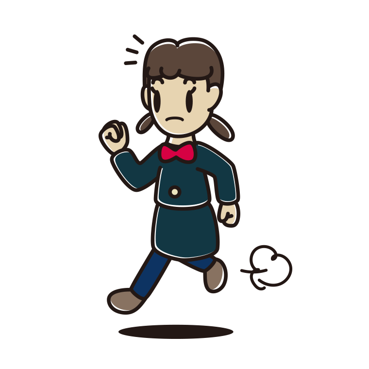 走っていて何かに気付く女子中学生のイラスト【色あり、背景なし】透過PNG