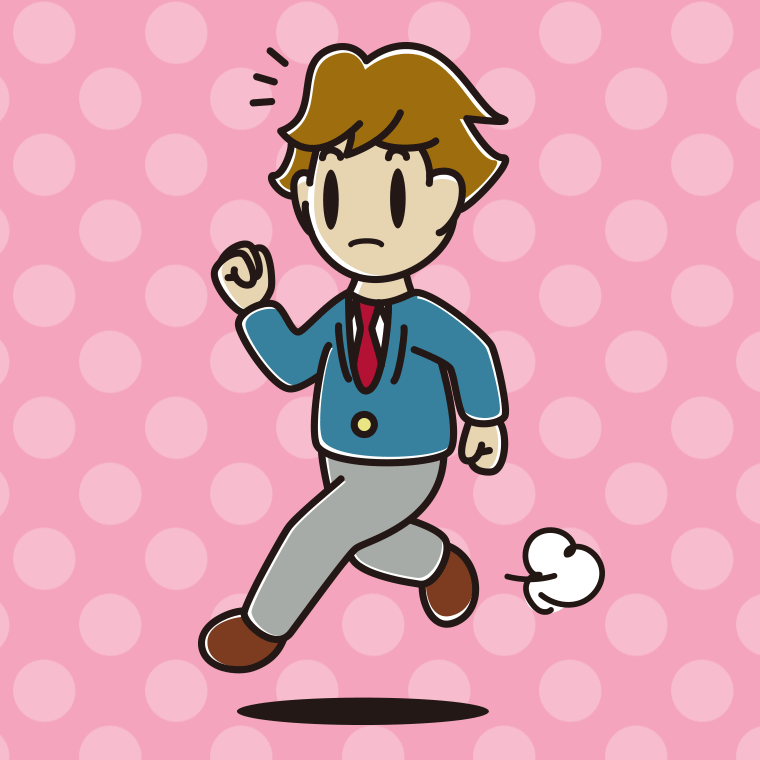 走っていて何かに気付く男子高校生のイラスト【色、背景あり】PNG