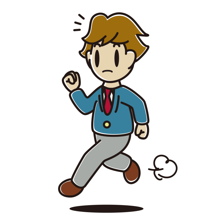 走っていて何かに気付く男子高校生のイラスト【色あり、背景なし】透過PNG