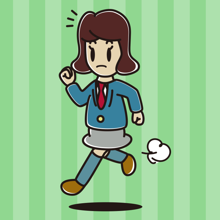 走っていて何かに気付く女子高校生のイラスト【色、背景あり】PNG