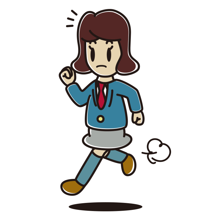 走っていて何かに気付く女子高校生のイラスト【色あり、背景なし】透過PNG