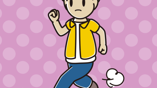 走っていて何かに気付く男子大学生のイラスト【色、背景あり】PNG