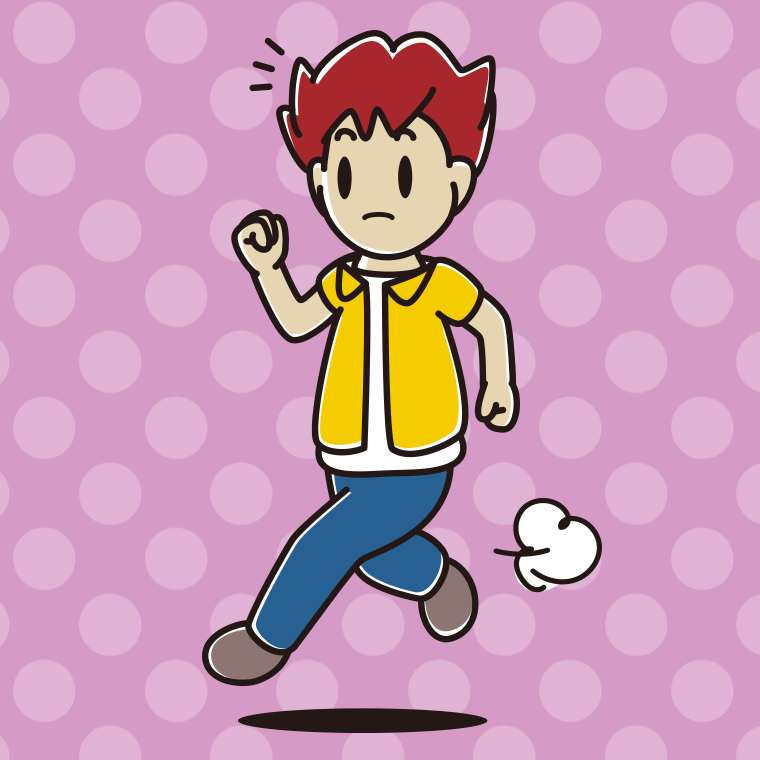 走っていて何かに気付く男子大学生のイラスト【色、背景あり】PNG