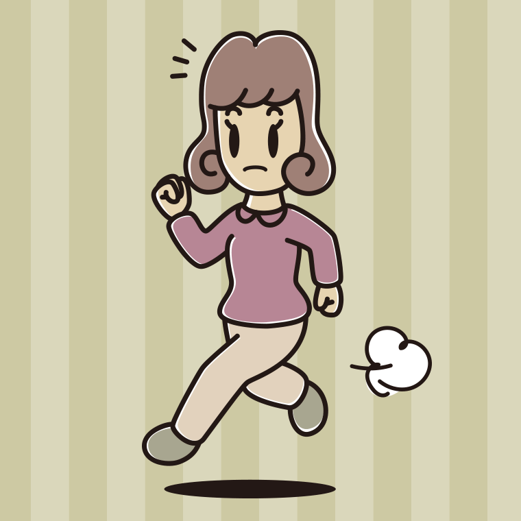 走っていて何かに気付く女子大学生のイラスト【色、背景あり】PNG