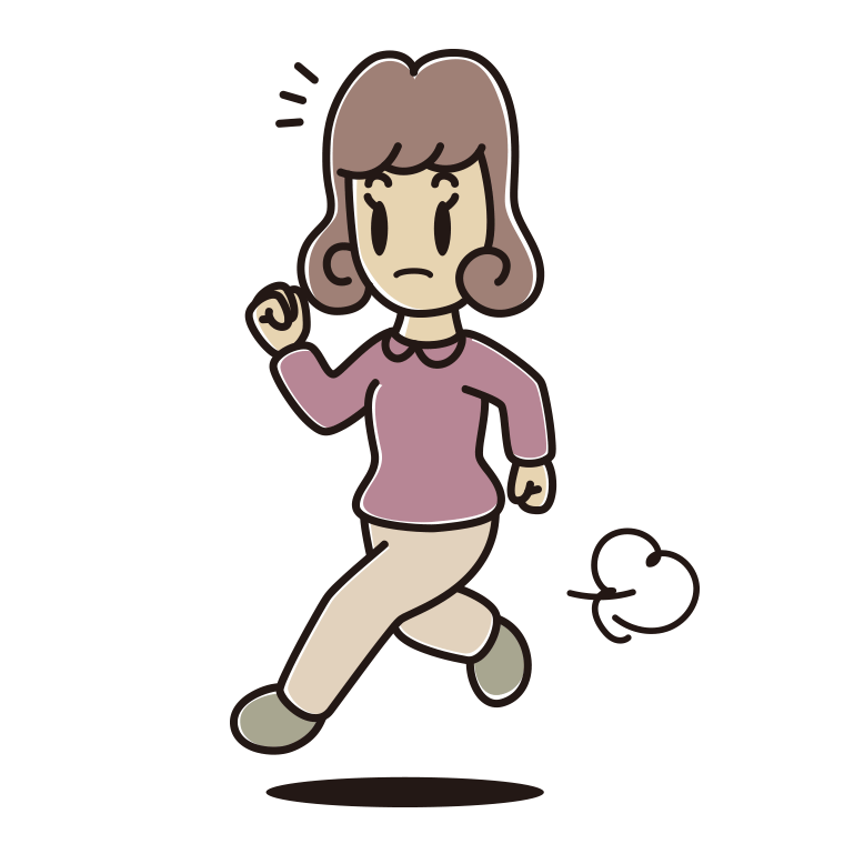 走っていて何かに気付く女子大学生のイラスト【色あり、背景なし】透過PNG