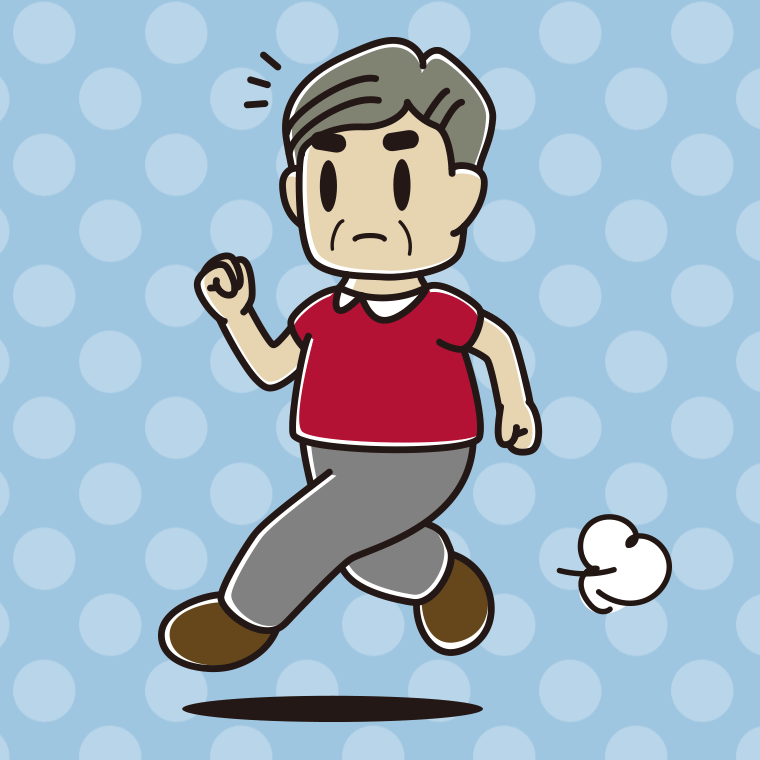 走っていて何かに気付くおじさんのイラスト【色、背景あり】PNG