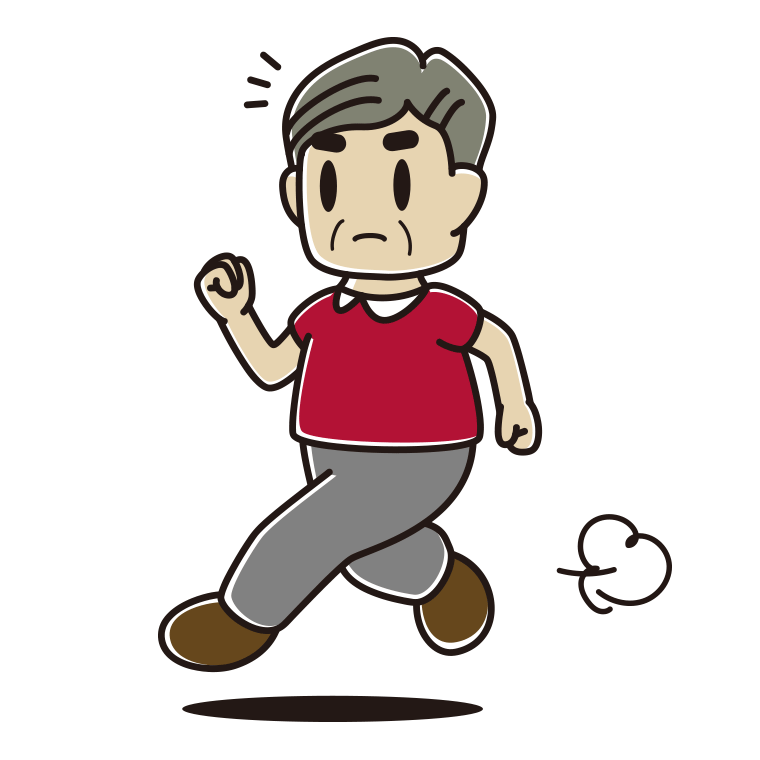 走っていて何かに気付くおじさんのイラスト【色あり、背景なし】透過PNG