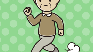 走っていて何かに気付くおじいさんのイラスト【色、背景あり】PNG