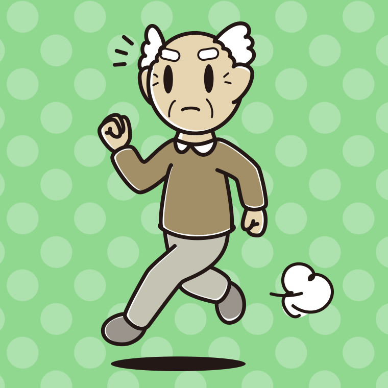 走っていて何かに気付くおじいさんのイラスト【色、背景あり】PNG