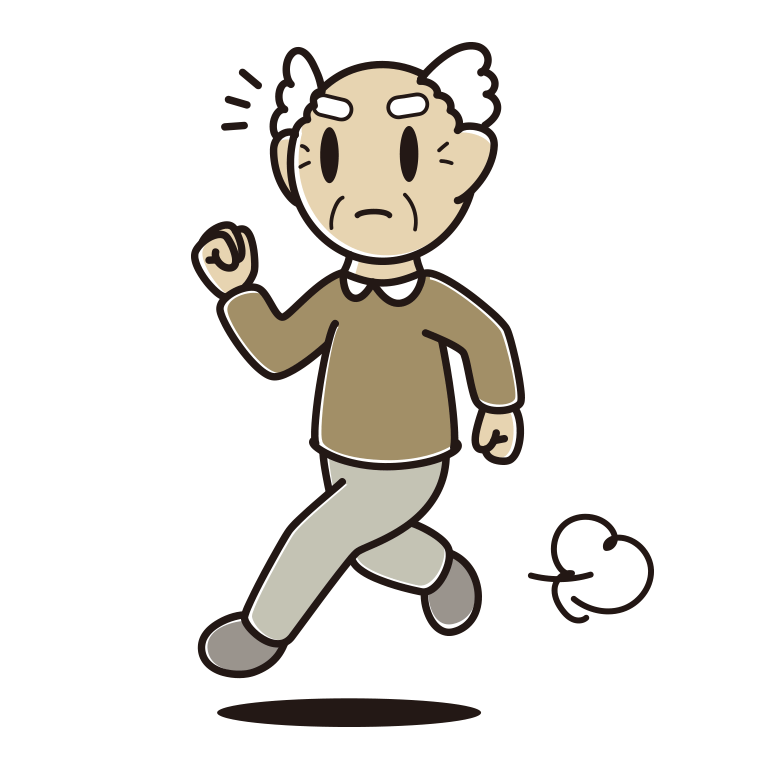 走っていて何かに気付くおじいさんのイラスト【色あり、背景なし】透過PNG